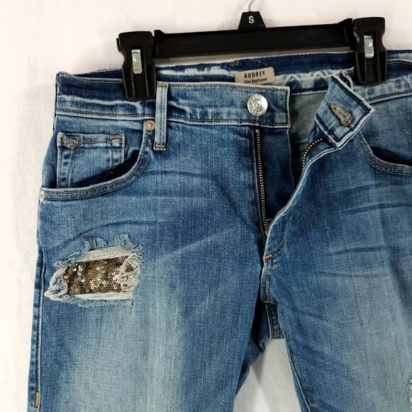 True Religion Audrey Low Rise Jeans Womens 24 Slim Boyfriend Distressed Sequin - Picture 6 of 14